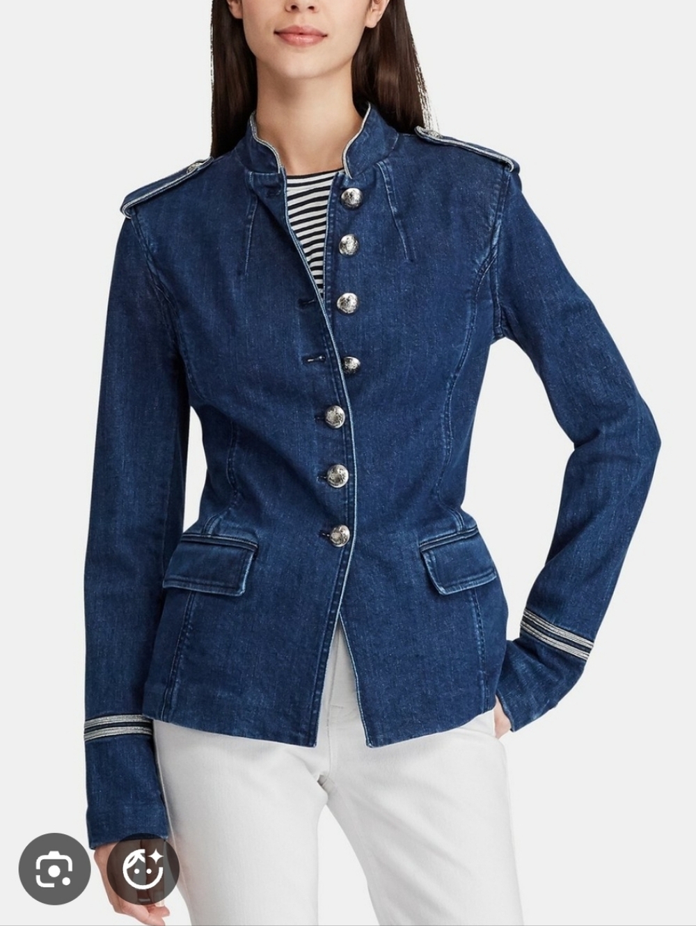 Lauren Ralph Lauren Dark Blue Denim Military-Style Jacket Womens Size 16
